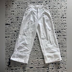 White High Waisted Wide-Leg Capri Pants